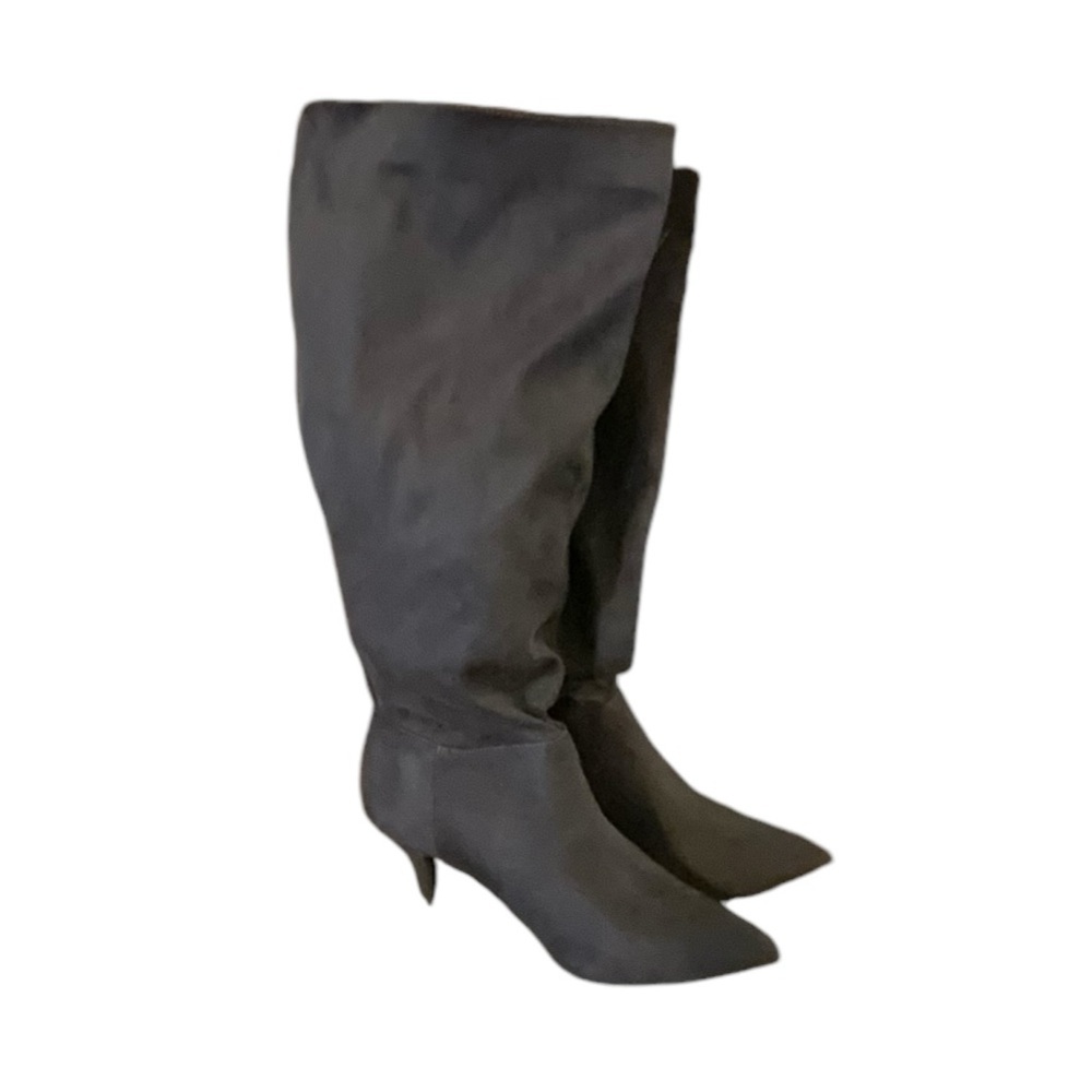 Boots slouch faux suede kitten heel pointed toe black size 8